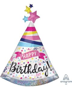 LRG SHP HB SPARKLE PARTY HAT BANNER 36" (HOLO)(PKG)