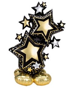 AIRLOONZ STAR BLACK/GOLD CLUSTER 59" (PKG)