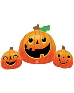 LRG SHP SMILEY PUMPKIN TRIO JACK-O-LANTERN 35" (PKG)