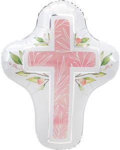 LRG SHP FIRST COMMUNION CROSS PINK 28"(D)