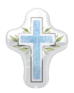 LRG SHP FIRST COMMUNION CROSS BLUE 28" (PKG)(D)