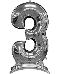 LRG SHP STAND-UP NUMBERZ 3 SILVER ANAGRAM 50" (PKG)(D)