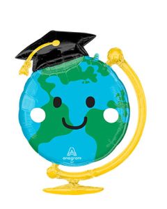 LRG SHP GRADUATION FUN GRAD CAP GLOBE SMILEY 29" (PKG)