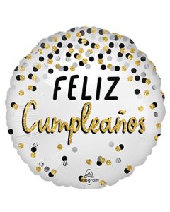 18C FELIZ CUMPLEANOS BLACK SILVER GOLD (PKG)