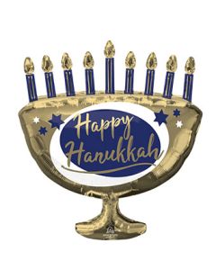 LRG SHP HAPPY HANUKKAH ELEGANT METALS MENORAH 29" (PKG)(D)