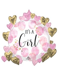 LRG SHP BABY GIRL PINK WATERCOLOR 26" (PKG)
