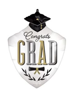 LRG SHP GRAD CAPS OFF CONGRATS SATIN 30" (PKG)(D) sale