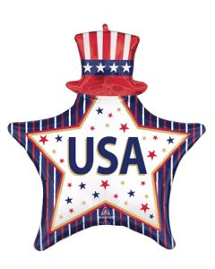 LRG SHP USA STAR & TOP HAT SATIN 30" (PKG)(D)