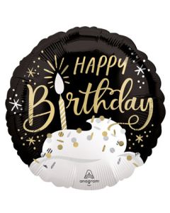 18C HB SATIN BLACK SILVER GOLD BIRTHDAY WISHES (PKG)