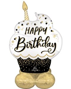 AIRLOONZ HB SATIN BLACK SILVER GOLD BIRTHDAY WISHES 52"(PKG)