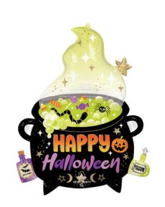 LRG SHP WITCHES BREW CAULDRON HAPPY HALLOWEEN 30" (PKG)