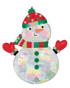LRG SHP SHIMMERING IRIDESCENT SNOWMAN 31" (HOLO)