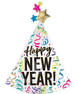 LRG SHP SATIN NEW YEAR CONFETTI CHEER 36" (PKG)