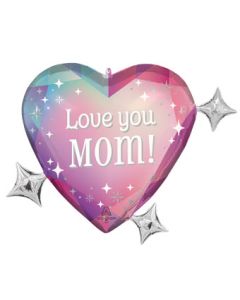 LRG SHP RADIANT GEMS LOVE YOU, MOM 28" (PKG)
