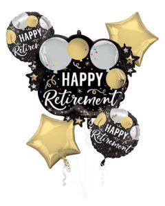 BOUQUET HAPPY RETIREMENT BLACK SILVER GOLD (PKG)