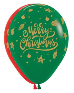 11C MERRY CHRISTMAS ORNAMENTS FOREST GREEN & RED ASST (BAG50
